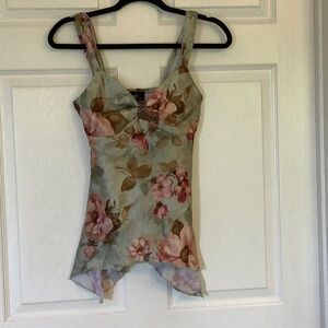 Iz Byer Crinkled Satiny Floral Sleeveless Top, Size S